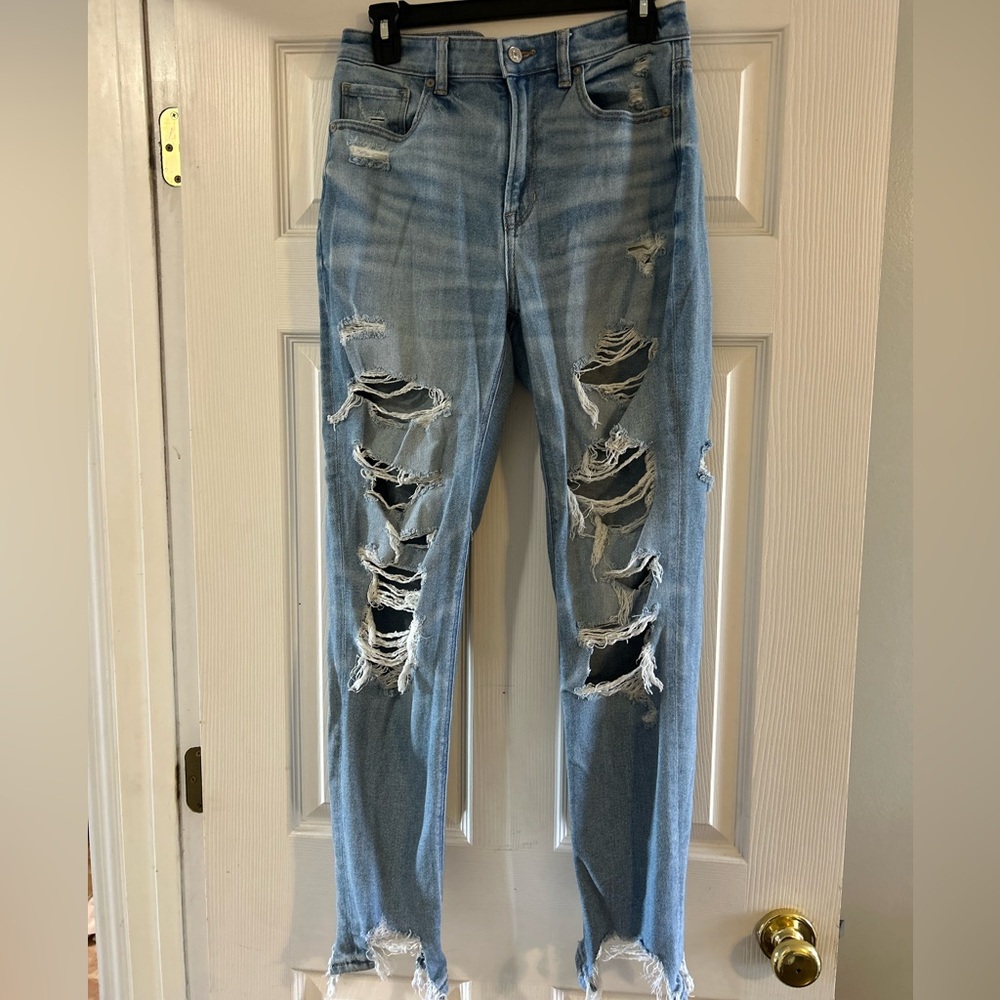 American Eagle Outfitters Ripped Light Blue Boyfriend Jeans